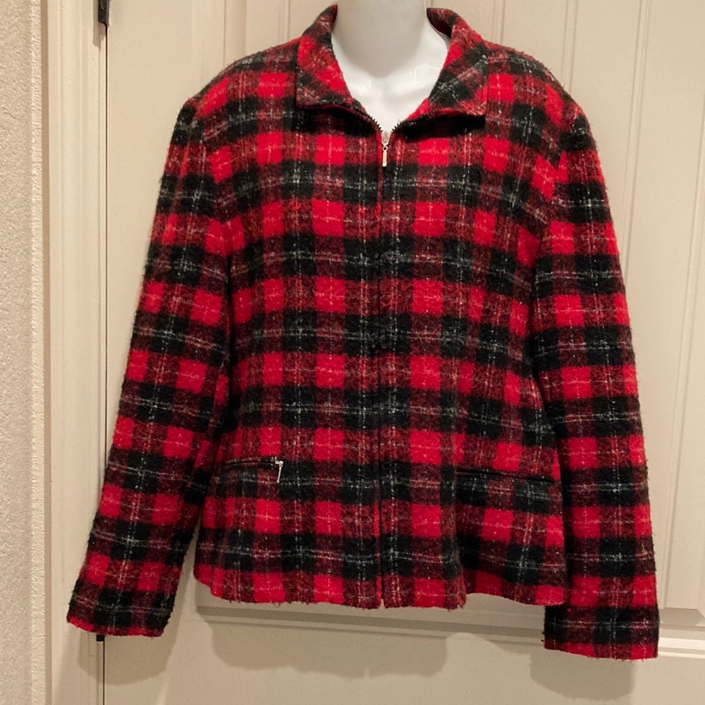 Seasons Sport Buffalo Plaid Wool Blend Size 14 Jacket Sweater Zip Up Lightweight